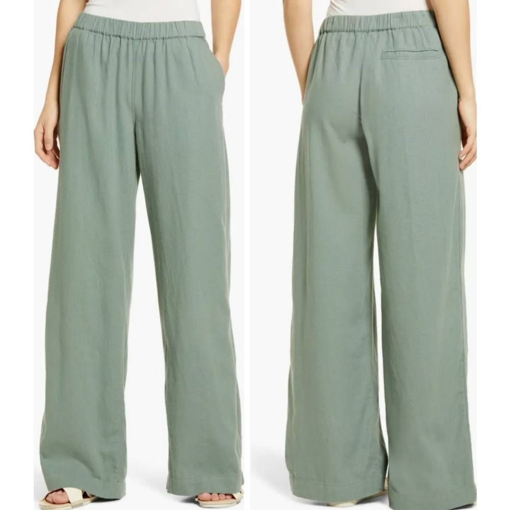 Caslon Wide Leg Pull-On Linen Blend Pants